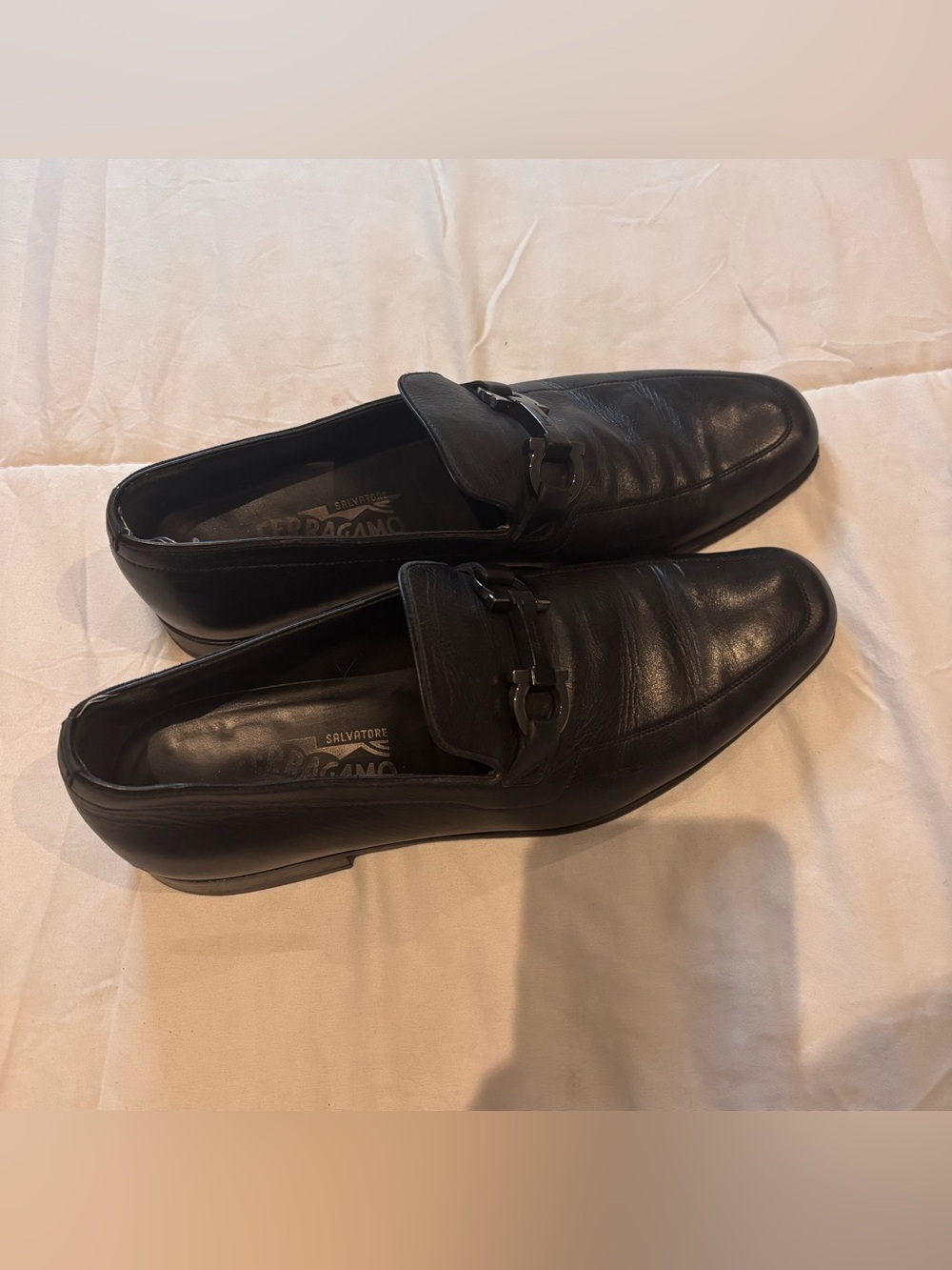 Auth Salvatore Ferragamo Cremona Bit Men Black Leather Loafers Shoes 8.5